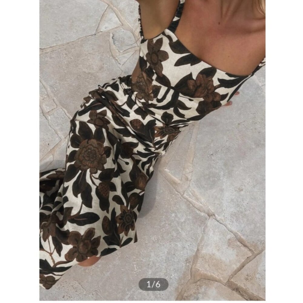 Commense Dark Floral Maxi Dress XS NWT Cut Out Square Neckline Y2K Fitted Spring - Picture 1 of 11